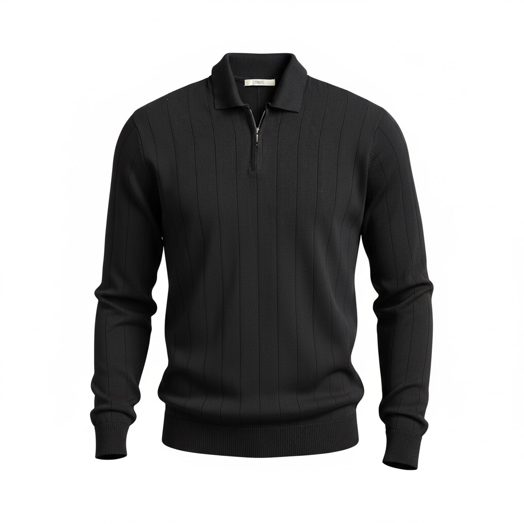 9166-black بافت نیمزیپ راهراه 9166 - Image 1