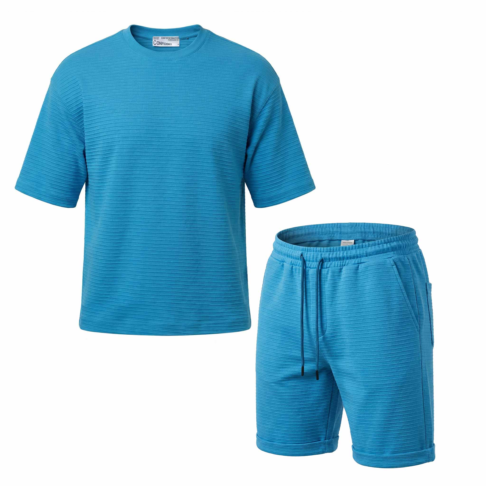 5002-blue ست تیشرت شلوارک - تصویر 1