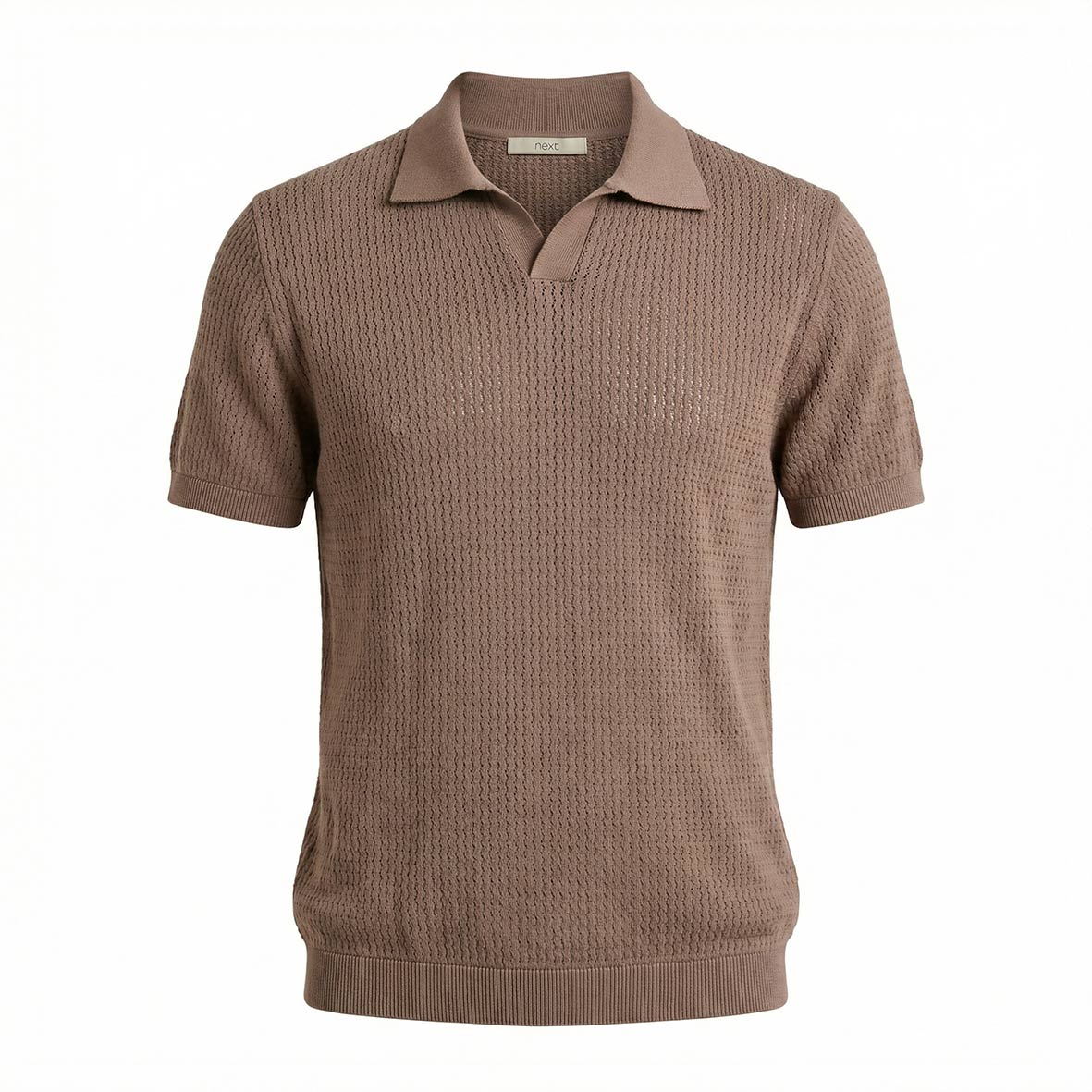 9187-coffee تیشرت یقه دار بافت - تصویر 1