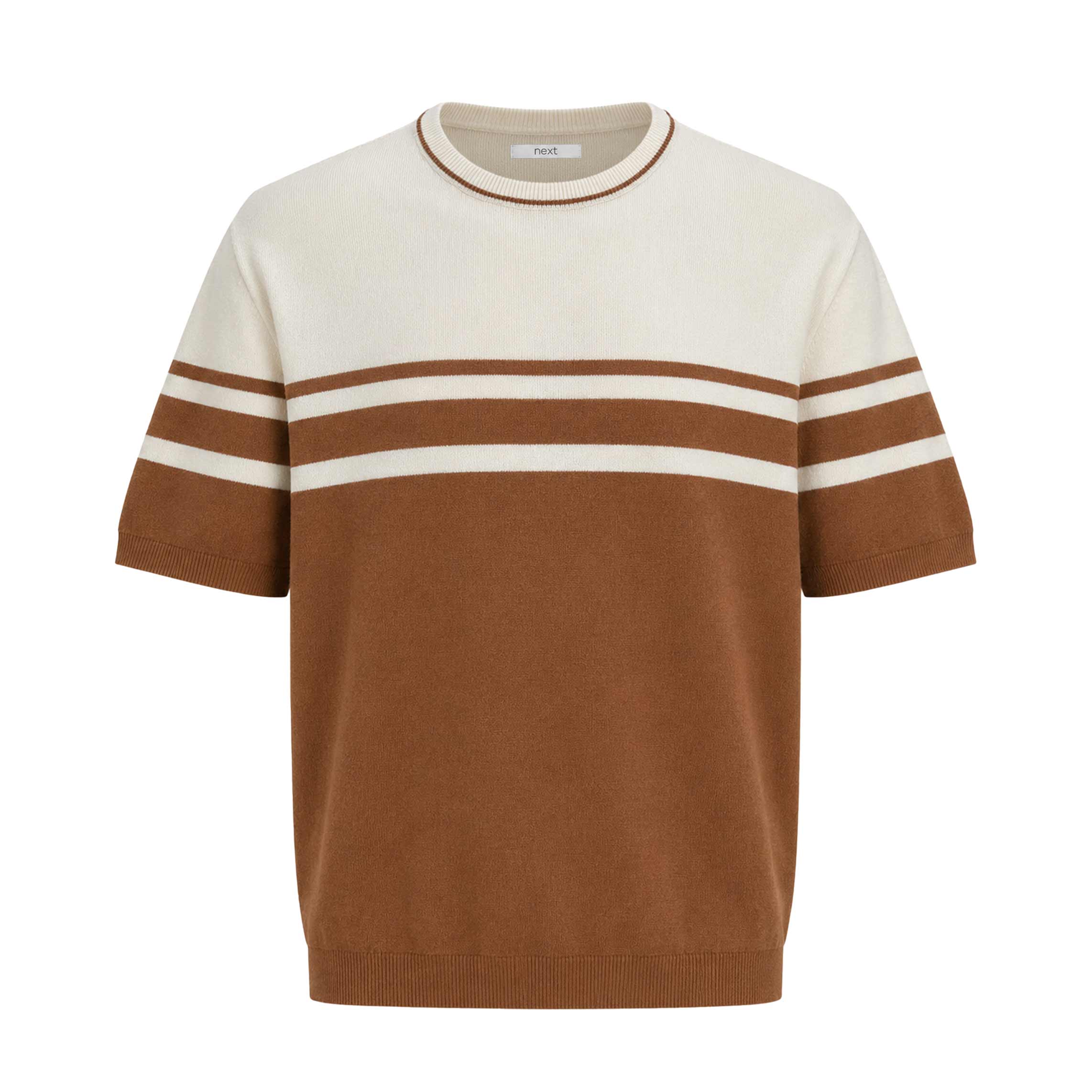 9205-Camel تیشرت بافت دو رنگ یقهگرد - Image 1