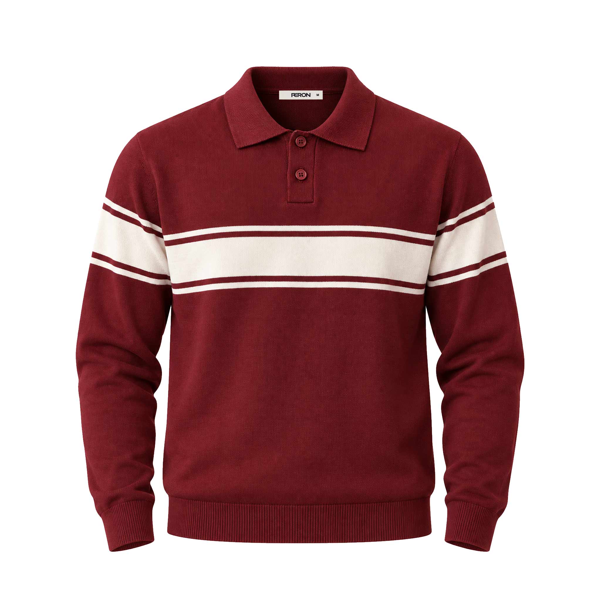 9219-red پولوشرت آستین بلند نواردار - Image 1